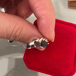 Double Ruby heart silver ring